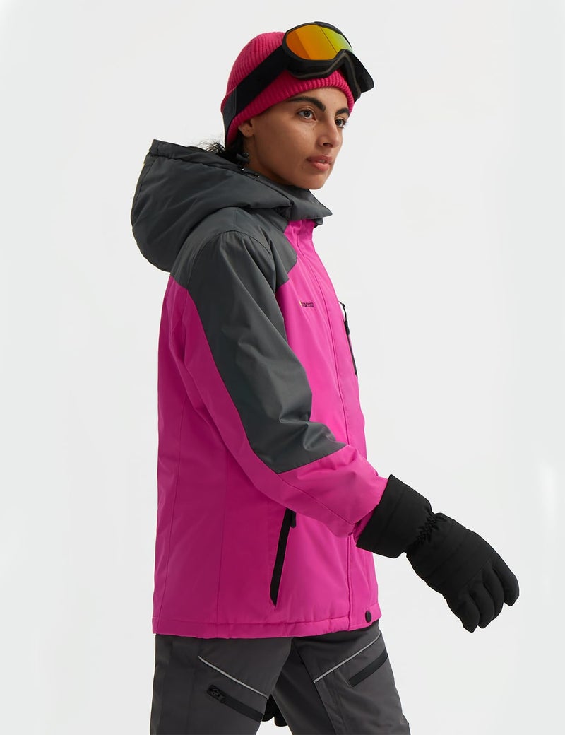 GEMYSE Women's Ski Snow Jacket Warm Winter Waterproof Coat Snowboard Rain Jacket Hooded Windproof Windbreakerï¼ˆRose Red,Mediumï¼‰ - Image 3